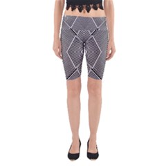 Black And White Line Abstract Yoga Cropped Leggings by Nexatart