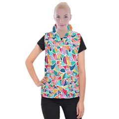 Colorful Abstract Painting  Women s Button Up Puffer Vest by GabriellaDavid
