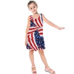 Red Blue Patriotic US Flag Kids  Sleeveless Dress
