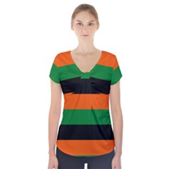 Color Green Orange Black Short Sleeve Front Detail Top by Mariart