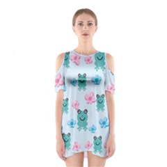 Frog Green Pink Flower Shoulder Cutout One Piece by Mariart