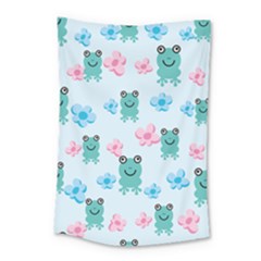 Frog Green Pink Flower Small Tapestry