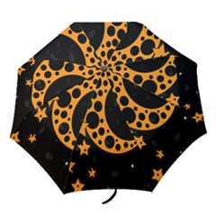 Moon Star Space Orange Black Light Night Circle Polka Folding Umbrellas