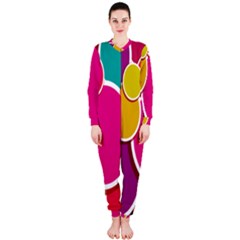 Paint Circle Red Pink Yellow Blue Green Polka Onepiece Jumpsuit (ladies) 