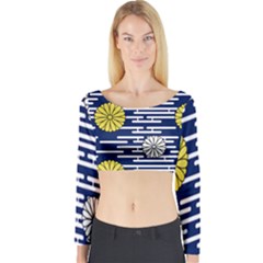 Sunflower Line Blue Yellpw Long Sleeve Crop Top by Mariart