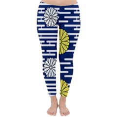 Sunflower Line Blue Yellpw Classic Winter Leggings by Mariart