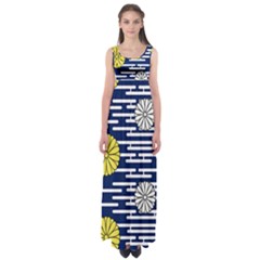 Sunflower Line Blue Yellpw Empire Waist Maxi Dress by Mariart