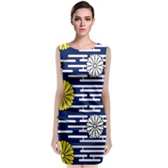 Sunflower Line Blue Yellpw Sleeveless Velvet Midi Dress by Mariart