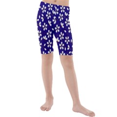 Star Flower Blue White Kids  Mid Length Swim Shorts by Mariart