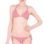 Pink background with white hearts on lines Bikini Set