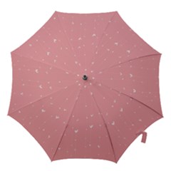 Pink Background With White Hearts On Lines Hook Handle Umbrellas (large) by TastefulDesigns
