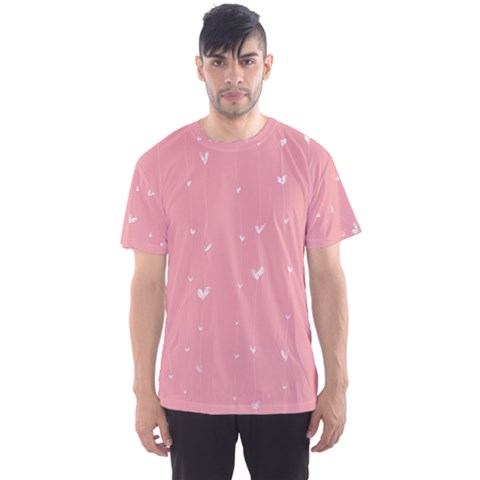 Pink Background With White Hearts On Lines Men s Sport Mesh Tee by TastefulDesigns