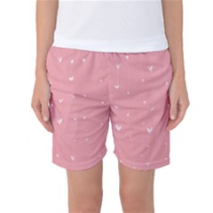 Pink Background With White Hearts On Lines Women s Basketball Shorts