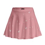 Pink background with white hearts on lines Mini Flare Skirt