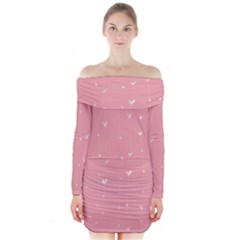 Pink Background With White Hearts On Lines Long Sleeve Off Shoulder Dress by TastefulDesigns