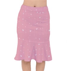 Pink Background With White Hearts On Lines Mermaid Skirt