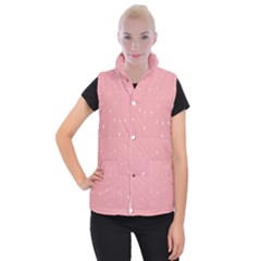 Pink Background With White Hearts On Lines Women s Button Up Puffer Vest