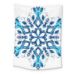 Blue Snowflake On Black Background Medium Tapestry by Nexatart