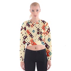 Squares In Retro Colors           Women s Cropped Sweatshirt by LalyLauraFLM