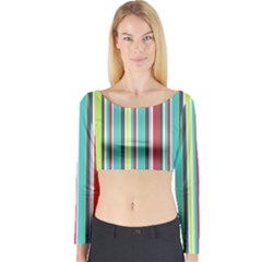 Colorful Striped Background  Long Sleeve Crop Top by TastefulDesigns