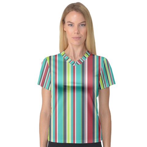 Colorful Striped Background  Women s V-neck Sport Mesh Tee by TastefulDesigns