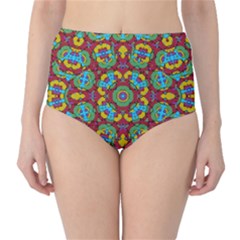 Geometric Multicolored Print High-waist Bikini Bottoms by dflcprintsclothing