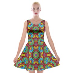 Geometric Multicolored Print Velvet Skater Dress by dflcprintsclothing