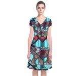 Elephant Stained Glass Short Sleeve Front Wrap Dress