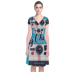 Say Cheese Short Sleeve Front Wrap Dress by Valentinaart