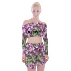 Purple Green Paint Texture             Off Shoulder Top With Skirt Set by LalyLauraFLM