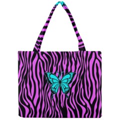 Zebra Stripes Black Pink   Butterfly Turquoise Mini Tote Bag by EDDArt