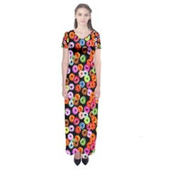 Colorful Yummy Donuts Pattern Short Sleeve Maxi Dress by EDDArt