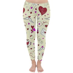 Valentinstag Love Hearts Pattern Red Yellow Classic Winter Leggings by EDDArt