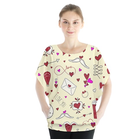 Valentinstag Love Hearts Pattern Red Yellow Blouse by EDDArt