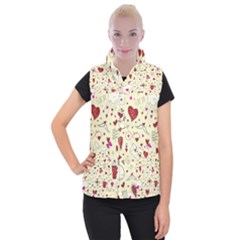 Valentinstag Love Hearts Pattern Red Yellow Women s Button Up Puffer Vest by EDDArt