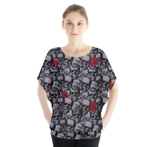 Skulls And Roses Pattern  Blouse by Valentinaart
