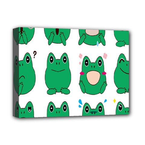 Animals Frog Green Face Mask Smile Cry Cute Deluxe Canvas 16  X 12   by Mariart