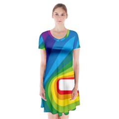 Circle Rainbow Color Hole Rasta Waves Short Sleeve V-neck Flare Dress by Mariart