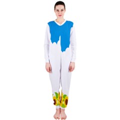 Cloud Blue Sky Sunflower Yellow Green White Onepiece Jumpsuit (ladies) 