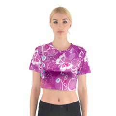 Flower Butterfly Pink Cotton Crop Top by Mariart