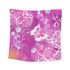 Flower Butterfly Pink Square Tapestry (small)