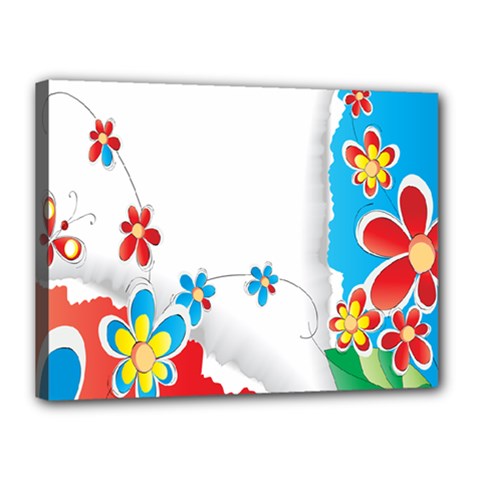 Flower Floral Papper Butterfly Star Sunflower Red Blue Green Leaf Canvas 16  X 12 