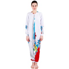 Flower Floral Papper Butterfly Star Sunflower Red Blue Green Leaf Onepiece Jumpsuit (ladies)  by Mariart