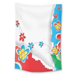 Flower Floral Papper Butterfly Star Sunflower Red Blue Green Leaf Large Tapestry