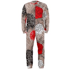 Flower Rose Red Black White Onepiece Jumpsuit (men)  by Mariart
