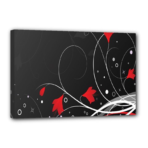Star Red Flower Floral Black Leaf Polka Circle Canvas 18  X 12  by Mariart