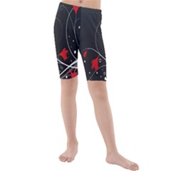 Star Red Flower Floral Black Leaf Polka Circle Kids  Mid Length Swim Shorts