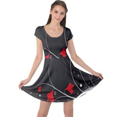 Star Red Flower Floral Black Leaf Polka Circle Cap Sleeve Dresses by Mariart