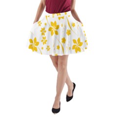 Shamrock Yellow Star Flower Floral Star A-line Pocket Skirt by Mariart