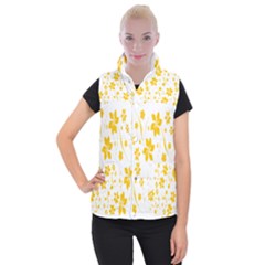 Shamrock Yellow Star Flower Floral Star Women s Button Up Puffer Vest